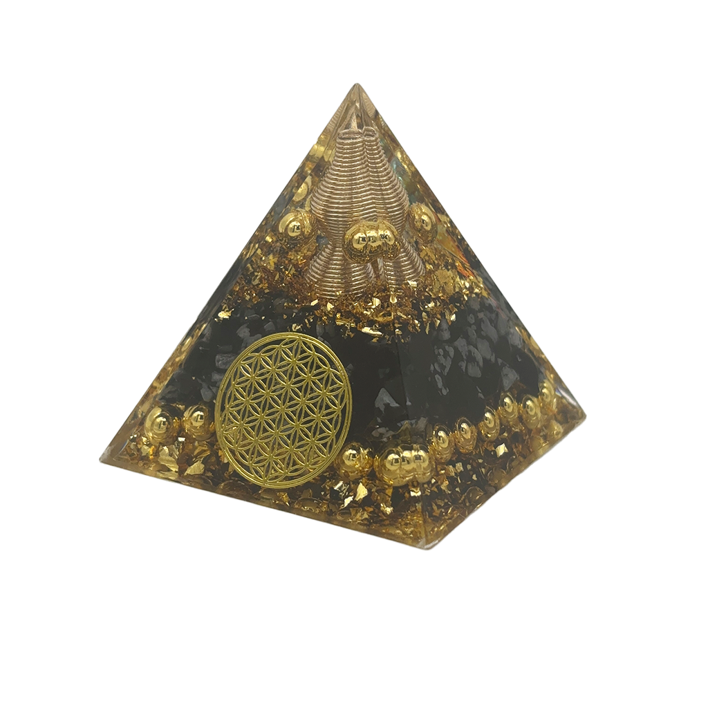 Gold & Obsidian Orgonite Energy Pyramid