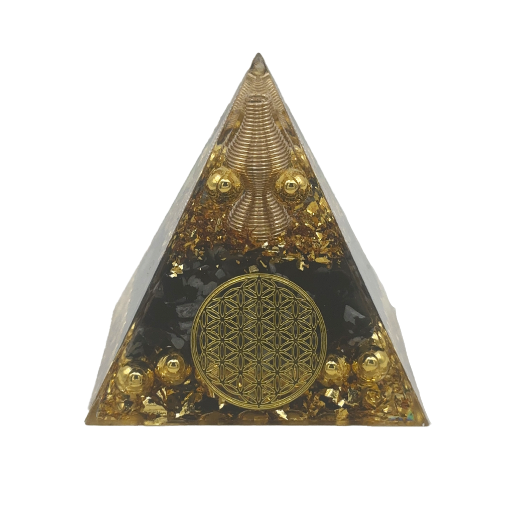 Gold & Obsidian Orgonite Energy Pyramid