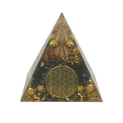 Gold & Obsidian Orgonite Energy Pyramid